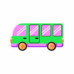 Fototapeta premium Green and purple cartoon bus with pink windows vector