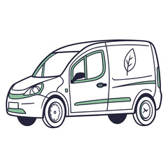 Green leaf electric van illustration eco friendly transportation