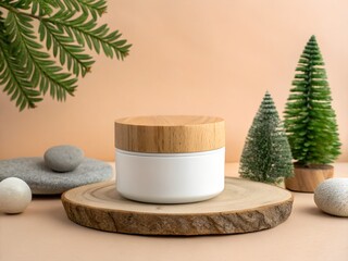 A cream jar with christmas trees