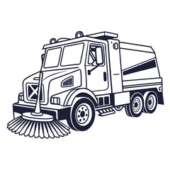 Dark blue street sweeper truck vehicle cleaning
