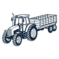 Dark blue tractor with trailer farm agriculture