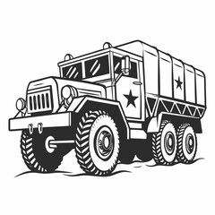 Obraz premium Heavy military truck with star emblem transport vehicle