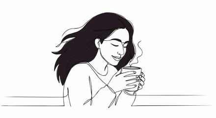 A woman is enjoying her morning coffee. 