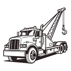 Heavy duty tow truck with crane and hook vector