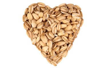 Oatmeal flakes in the shape of a heart for food design and packaging isolated on transparent background.