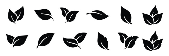 Set of black leaf icon with different style. Leaves, natural, eco, vegan, bio labels symbol.