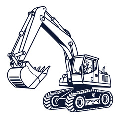 Heavy excavator with bucket and operator digger construction