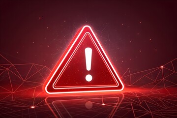 Bright Neon Warning Sign with Exclamation Mark