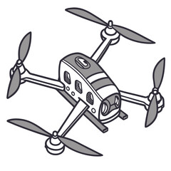 Quadcopter drone with grey propellers and body aerial vehicle aircraft