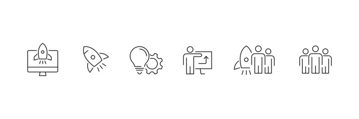 Set of Start up line icon collection. Launch, start business, rocket symbol.