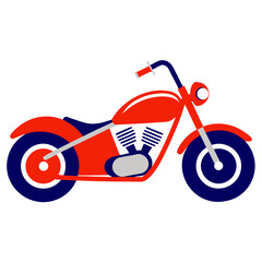 Red blue motorcycle with high handlebars and engine vector