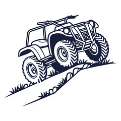 Rugged all terrain vehicle climbing grassy incline quad bike off road vehicle