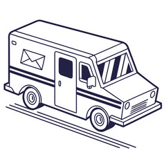 Postal delivery van with open door and envelope postal van