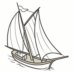 Sailing boat with sails and flag ship nautical