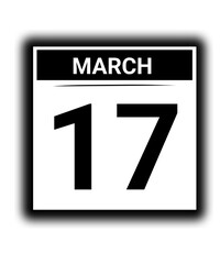 Black and white color March month calendar date 17