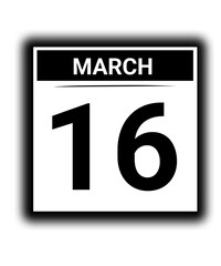 Black and white color March month calendar date 16