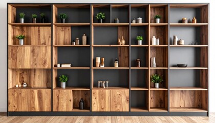 Modern wooden wall-mounted shelving unit