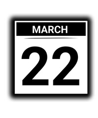 Black and white color March month calendar date 22