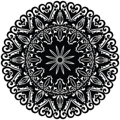 Black And White Mandala Flower. Beautiful mandala design for coloring book, lace, swirl, henna, tattoo, logo, frame, card, pattern, background and  wallpaper. 