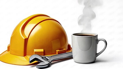 Safety Helmet, Wrench and a Hot Cup of Coffee Illustration for Labor Day