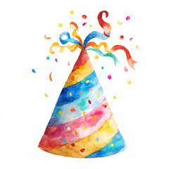 Colorful Birthday Hat with Streamers and Confetti for Celebrations