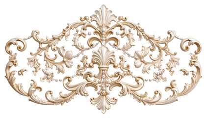 golden filigree delicate and intricate form of metalwork on transparent background.
