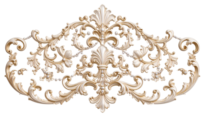 golden filigree delicate and intricate form of metalwork on transparent background.