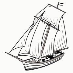 Traditional sailing vessel with billowing white sails and grey hull sailing boat © RABBY