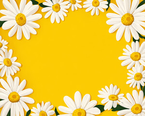 Fototapeta premium Bright Cartoon Daisies on Yellow Background for Vibrant Poster Design
