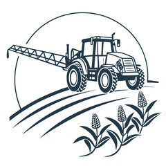 Tractor spraying crops in field agriculture farming