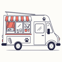 White and coral pet grooming van with paw prints mobile service