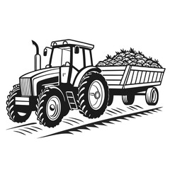 Tractor hauling produce trailer farm