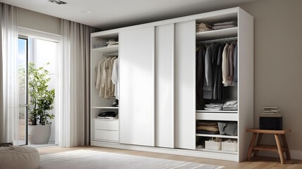 White wardrobe with sliding doors and hidden storage