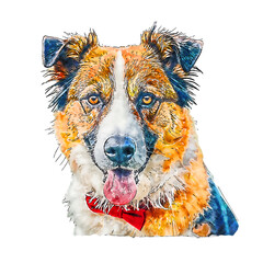Watercolor Style Adorable Dog with Red Bow Tie Animal Illustration