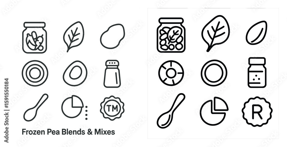 Fototapete Set of icons for frozen peas, beans, and mixtures. The icons are simple and easy to recognize, with each one representing a different type of food. The icons are arranged in a grid