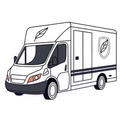 Fototapeta premium White delivery van with leaf emblem and dark accents electric vehicle