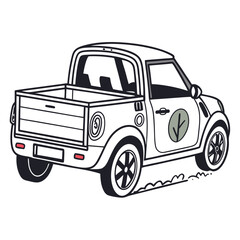 White electric pickup truck with green leaf emblem electric vehicle