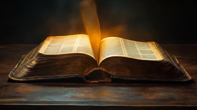 Glowing antique book pages turning.