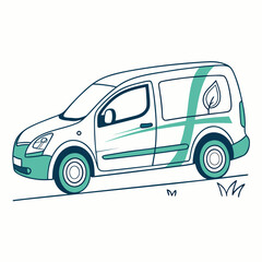 White electric van with green leaf logo eco friendly green transport