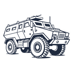 Armored military vehicle with large wheels and gun turret armored vehicle military truck