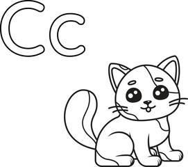 Alphabet coloring page letter C with cat