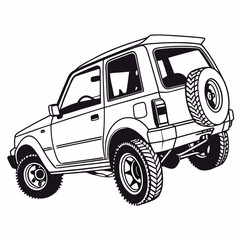 Black and white off road vehicle four wheel drive automotive vector