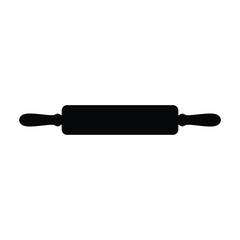Simple black silhouette of a classic wooden rolling pin on a white background