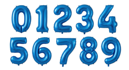Blue number balloons zero to nine on transparent background