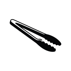 Black silhouette of kitchen tongs with wavy gripping ends on a white background
