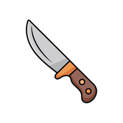Cartoon illustration of a curved hunting knife with a brown handle