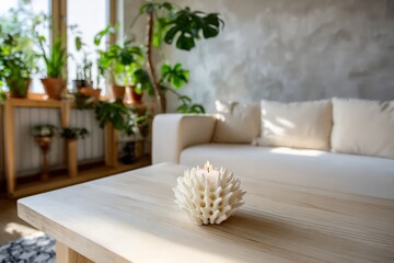 Cozy Living Room With White Sofa And Natural Decor