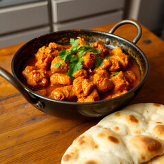 chicken and vegetable stew"Traditional Chicken Karahi with Naan and Herbs"
