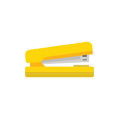 A yellow stapler, side view, rests horizontally, flat design, bright light, clean lines, simple shapes, creating a cheerful, minimalist, and functional aesthetic.