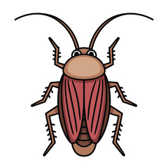 Cartoon illustration of a brown cockroach with long antennae and six legs